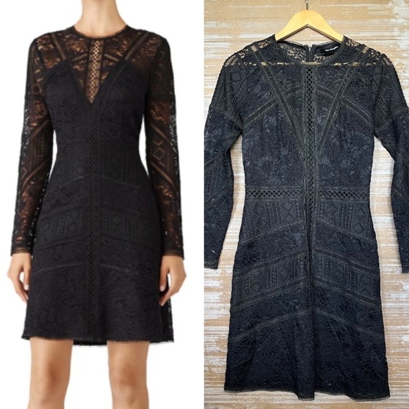 The Kooples Lace A Line Dress Black Career Preppy Cocktail Womens XS - Picture 1 of 5